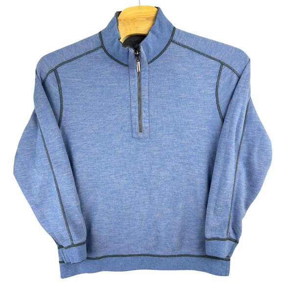 Tommy Bahama Sweater Men Flipshore Reversible Half-Zip Gray Blue Pullover - Picture 3 of 16